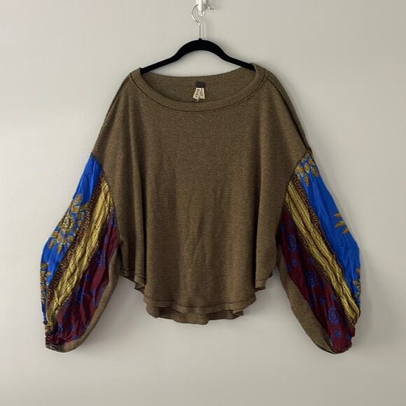 Free People We the Free Blossom Thermal Balloon Sleeve Top Size Medium - Picture 2 of 8